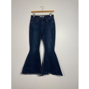 Western Rock & Roll Denim Womens 27 Bell Bottom Jeans Dark Wash Raw Hem Flare